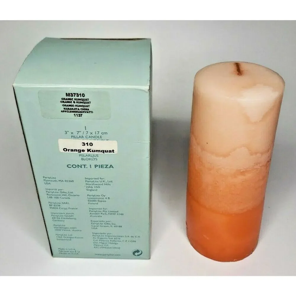 PartyLite Mottled Layered 3 x 7 Pillar‎ Candle New Box Orange Kumquat P6C/M37310